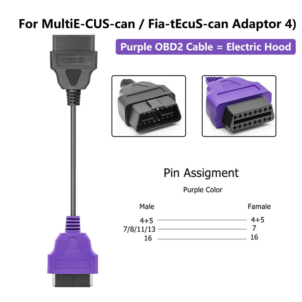 6Color OBD2 Adapter Cable for MultiECUScan Diagnostic Adapter for Multi ECU Scan for F-iat ECU Scan Car Scanner Connector Cable