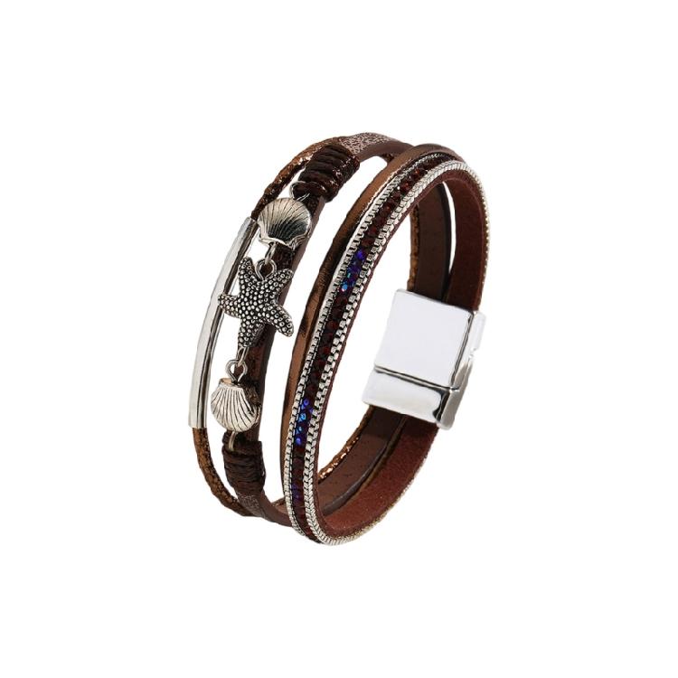 

Breathable Bracelet Artificial Leather Shell Wristband With Unique Marine Themed Starfish Pattern Detailing