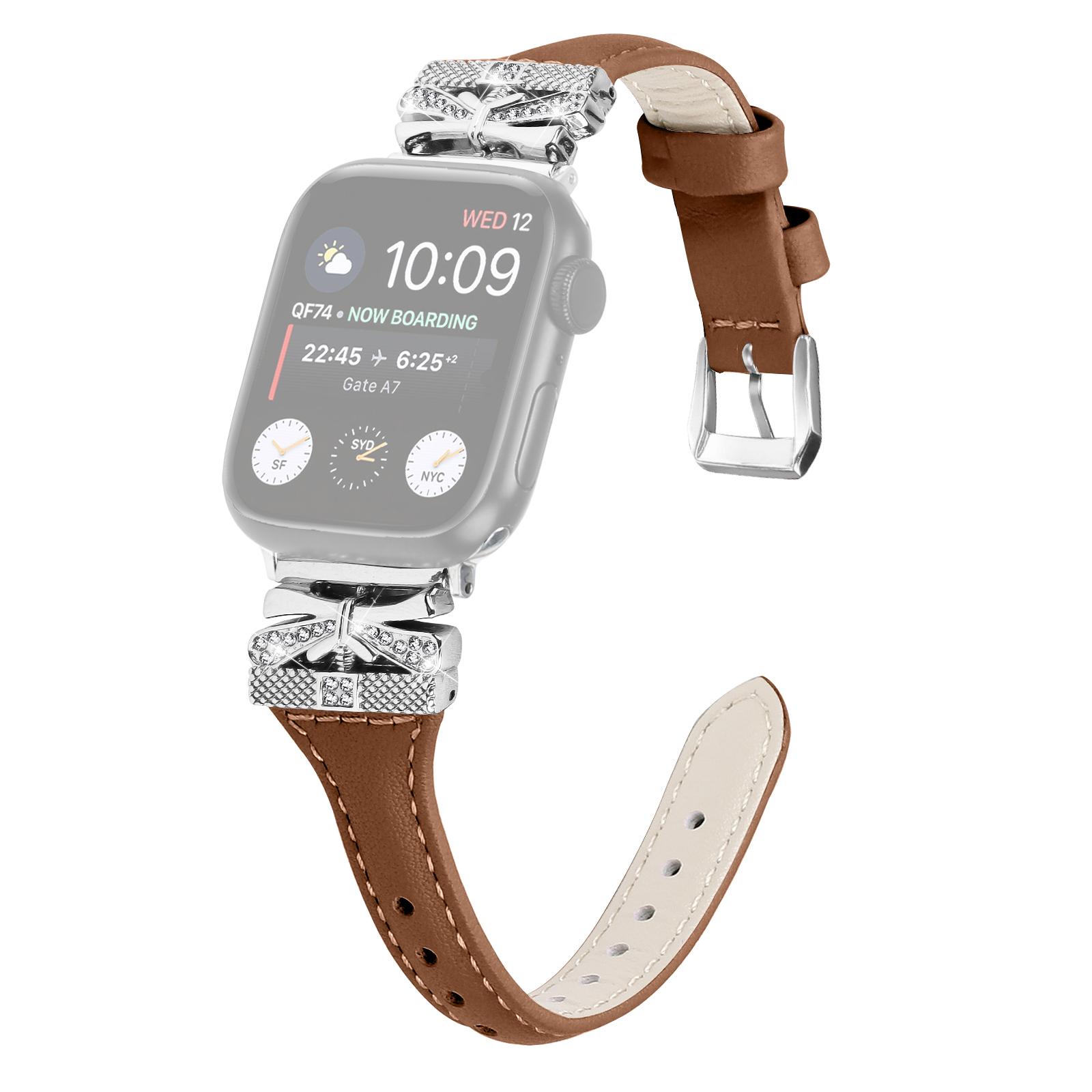 

Watch Strap for Apple Watch Series 10 42mm/9 8 7 41mm/SE (2023) SE (2022) SE 6 5 4 40mm/3 2 1 38mm Silver Buckle Band Brown