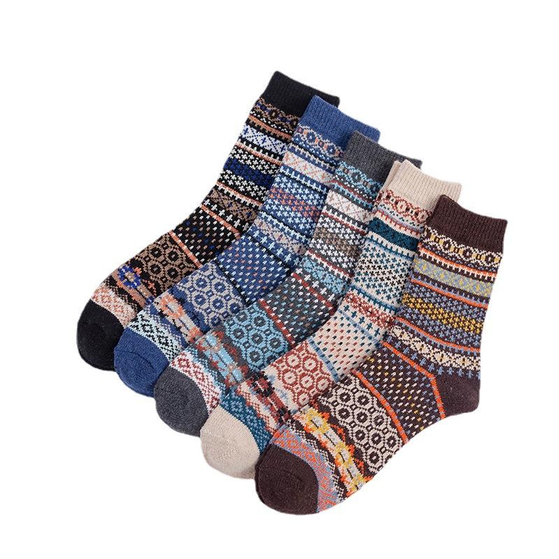 5 Pairs of Women's Autumn and Winter New Thickened Warm Ethnic Style Rabbit Wool Mid Calf Socks