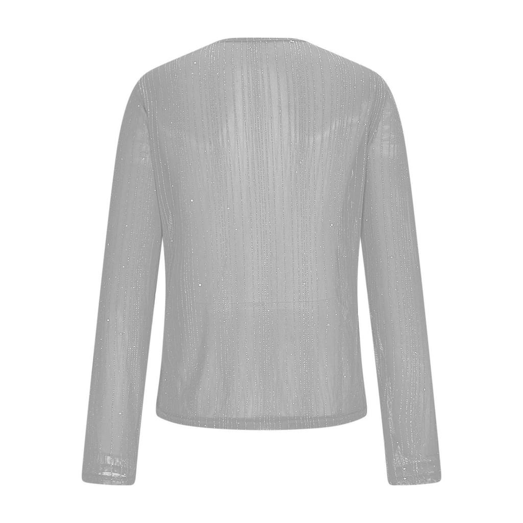 Women's High-Neck Sequin Long Sleeve Top - Spring/Autumn 2026, Stylish & Transparent Inner Layer