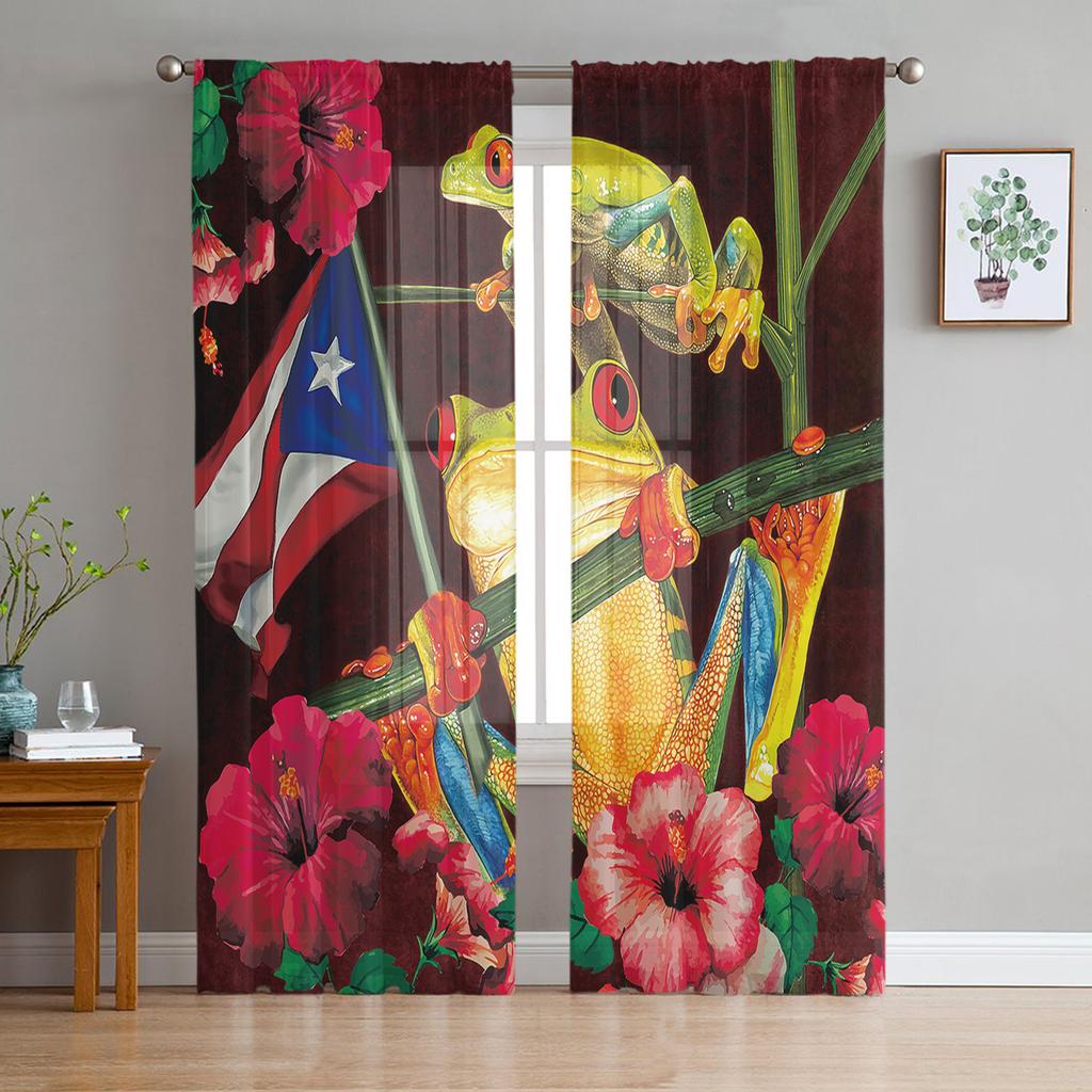 Cartoon Cute Frog Prince Kawaii Sheer Curtain for Living Room Bedroom Voile Drape Kitchen Window Tulle Curtains Home Essentials