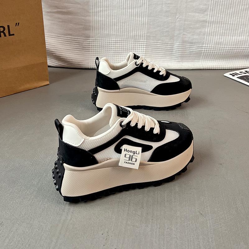 Chunky Autumn New Women Shoes Csaual Running Sneakers Fashion Lace-up Patchwork Leather Sneaker Vulcanized Shoes Chaussure Femme