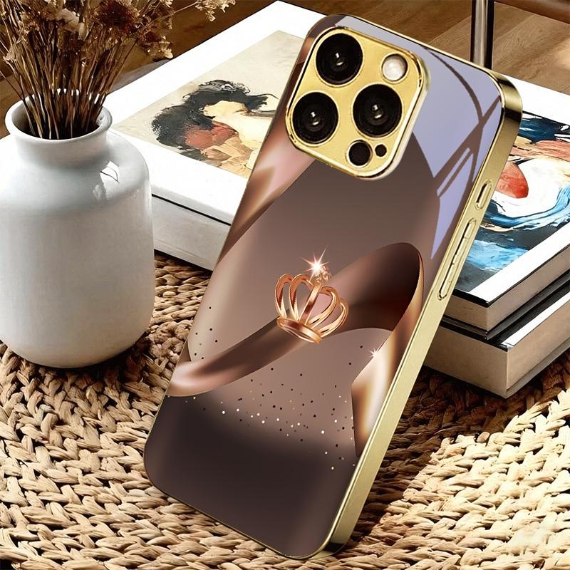 Champagne Royal Crown Electroplated Golden Phone Case For iPhone 18 17 16 15Plus 14 13 12 11 Pro Max 16E 17Air 7 8 X Glass Cover