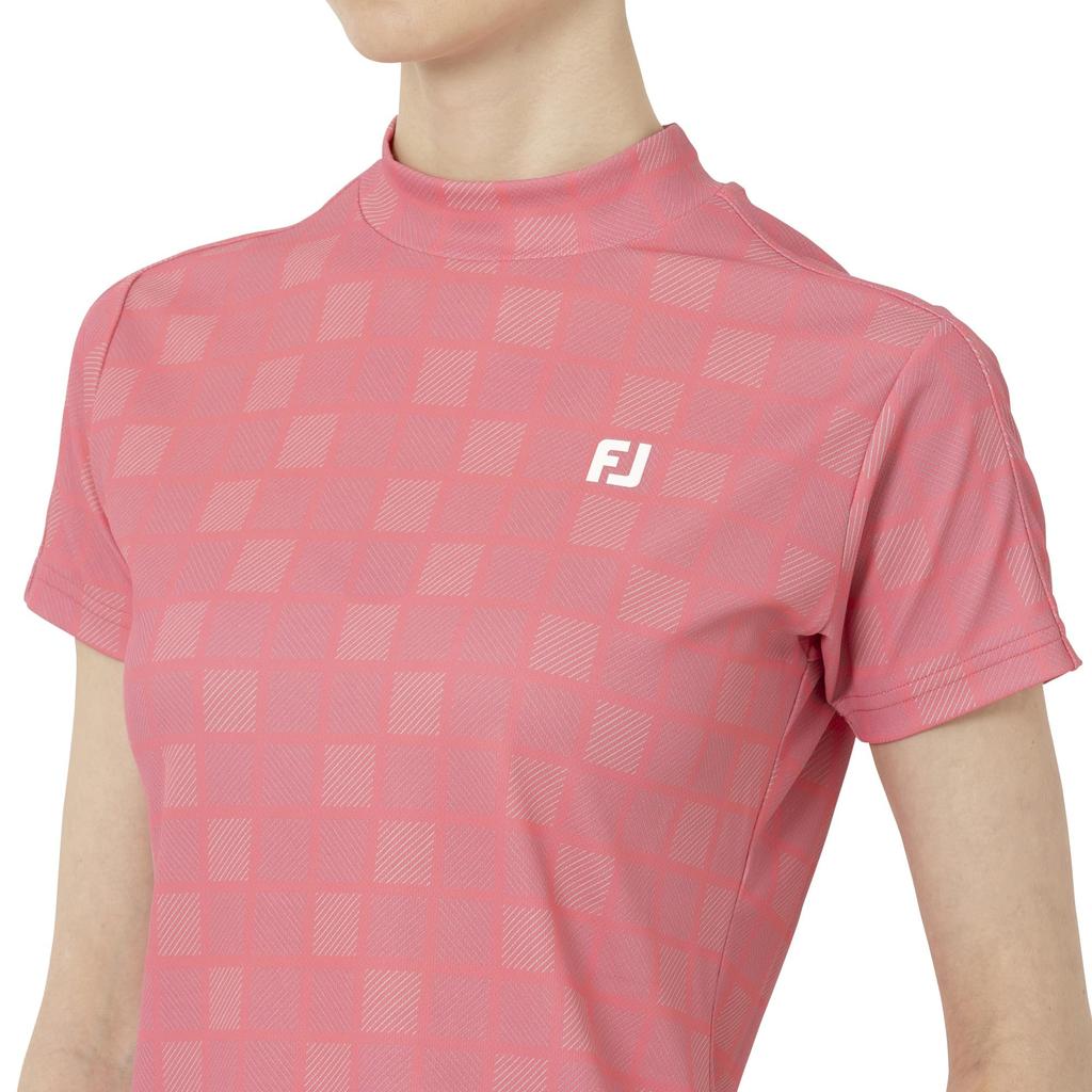 FootJoy Women's Square Check Short Sleeve Mock Neck Golf Shirt, Pink Lemonade, Size M (FJW-S25-S07, 34844-M)