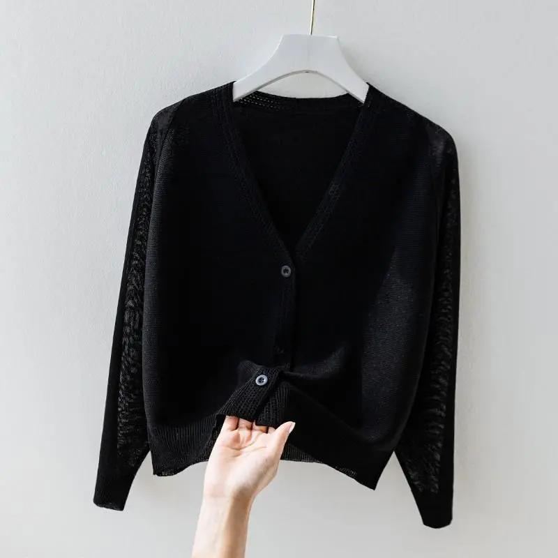 

WTEMPO V-образный вырез Тонкий Большой размер Однотонный свободный вязаный кардиган Женский повседневный длинный рукав свитер на пуговицах Кардиганы XL чёрный