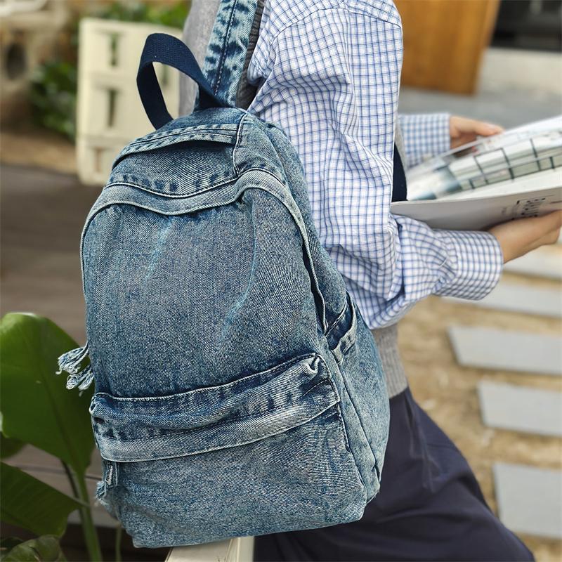 Retro džínový batoh s velkou kapacitou studentská školní taška