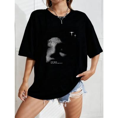 White Oversized T Shirt With Abstract Face Print For Casual Wear