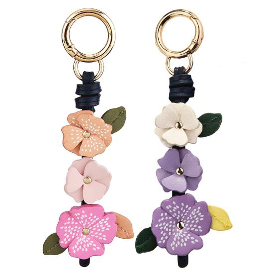 Yousheng Keychain Pendant Imitation Leather Camellia Design Key Chain with Lobster Clasp Bag Charm Backpack Pendant