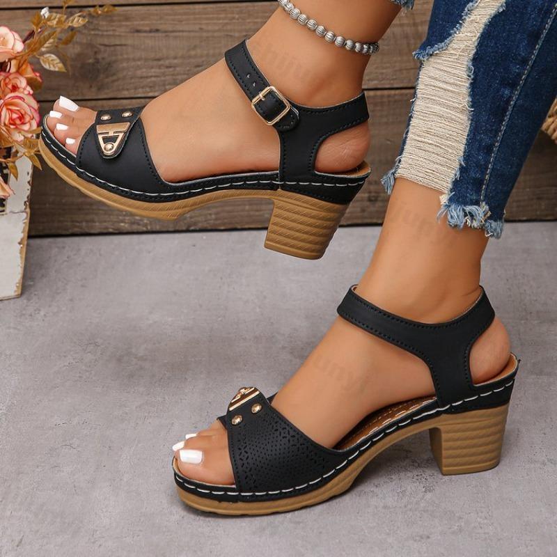 Fashion Retro Roman Style Casual Thick Heel Sandals for Women Summer 2025 New Open Toes Breathable Comfortable Fashion Beach Cool Pumps