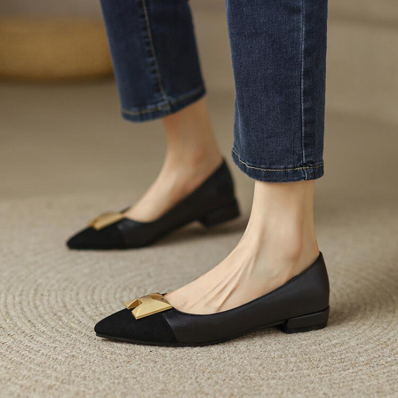 New Comfortable Women's Single Shoes Color Matching Casual Low-top Rubber Soft-soled Large-size Shoes Pointed Four Seasons Wear Low-heeled Lazy Shoes