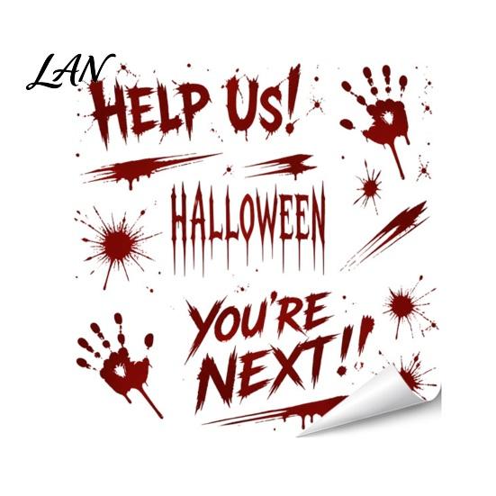 Creepy Text Halloween Decals Horror Stickers, with Spooky Handprints Footprints Printed, Wall Stickers Self-adhesive Decals, for Party And Decorations