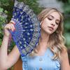 Chinese Style Sturdy Plastic Rib Fan Vintage Lace Folding Portable Floral Pattern Elegant Handheld Lightweight for Tea Wear Hand Dance Performance