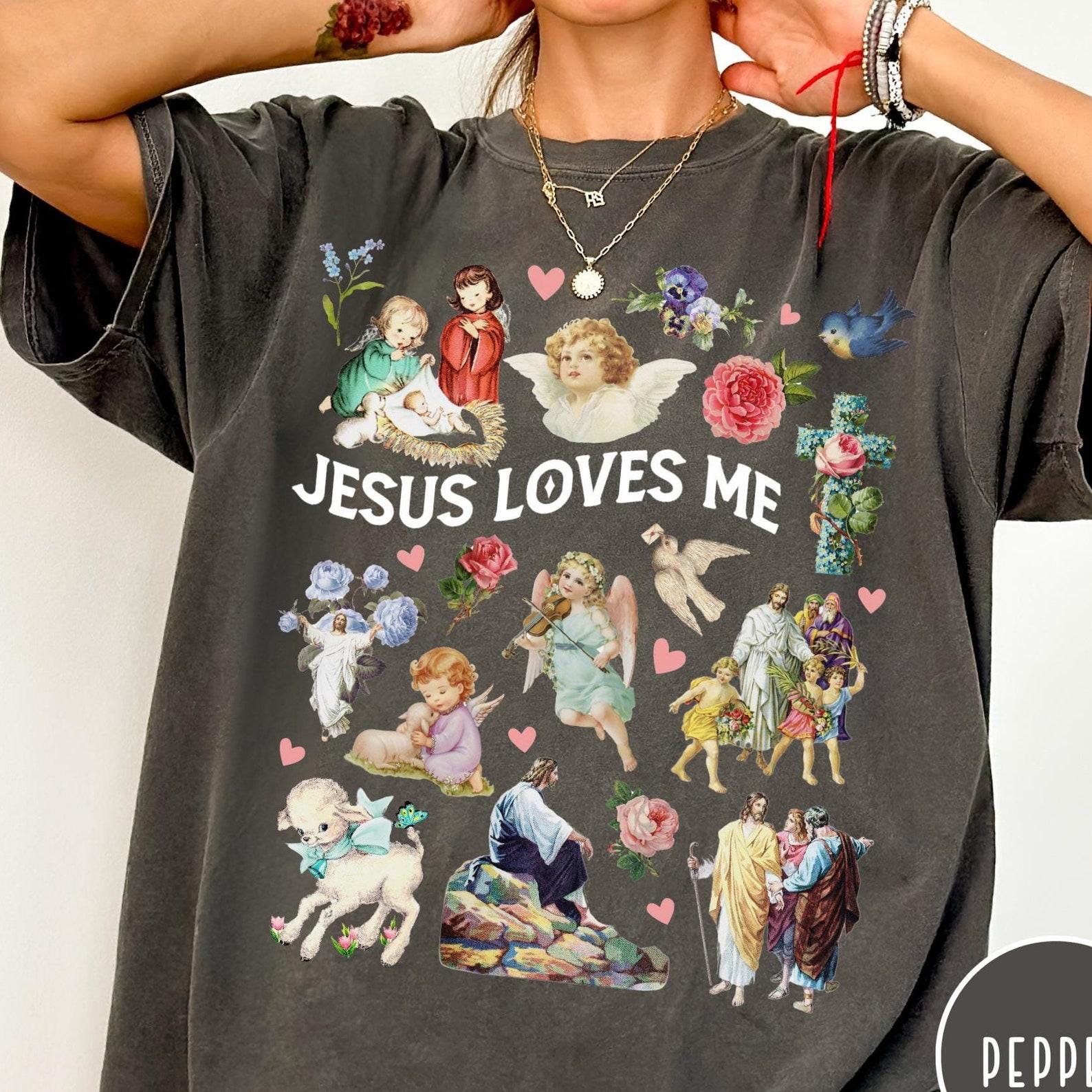 Vintage Jesus Loves Me Comfort Colors T-Shirt, Retro Christian Graphic Tee XL