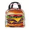 1pc Double Cheeseburger Print Insulated Thermal Bag - Vibrant Hamburger Design with Cheese, Lettuce, Tomato & Condiments, Non-Fo