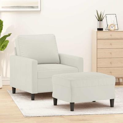 Vidaxl Armchair with Footrest, Cream, 60 Cm, Upholstered In Velvet