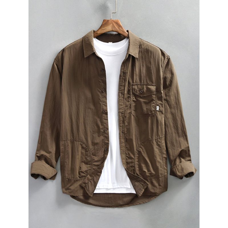 Spring and Autumn Japanese Retro Casual Shirt Men's Hong Kong Style Trendy Brand Long-Sleeved Shirt Thin Jacket Loose Workwear Shirt