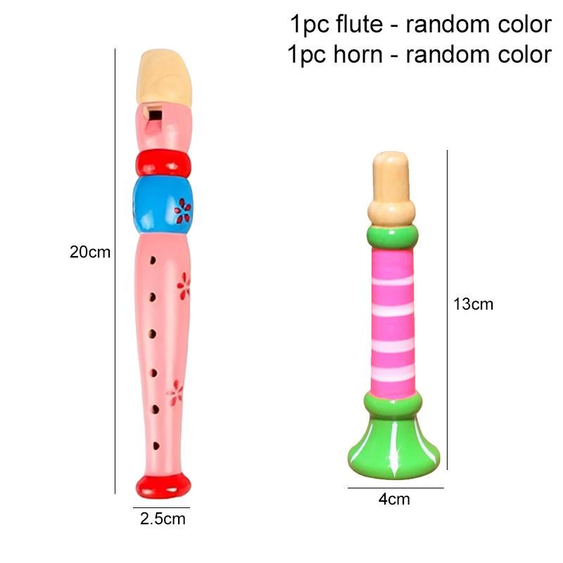 Wooden Flute Trumpet Set Children Horn Multi-color Puzzle Musical Instrument Toys Early Educational Montessori Toy for Kids TMZ