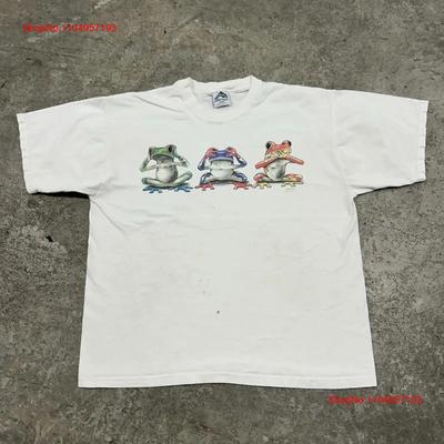 Vintage 90s Hear See Speak No Evil Frogs Nature T Shirt White Adult Large Rare Vintage Washed Stretched Designer Clothes Casual