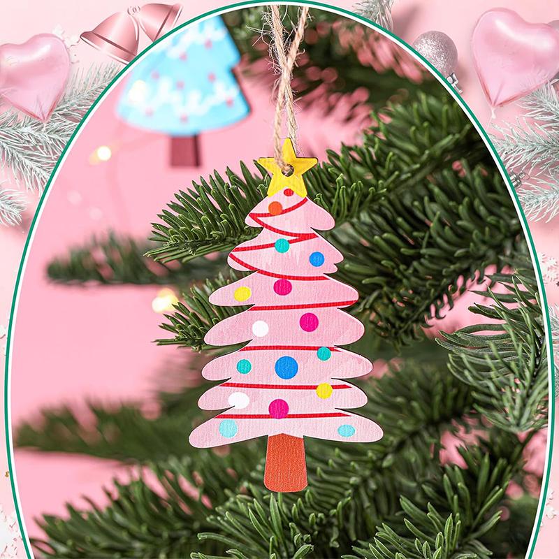 12PCS Book Pendant Colorful Multi-element Christmas Tree Decoration Suspension Rope Exquisite Wooden Gift Holiday