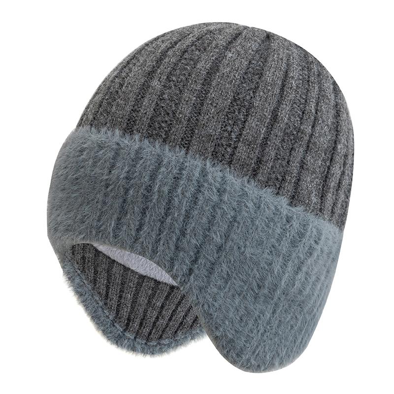 

Новая унисекс плюшевая меховая подкладка зимняя шапка с ушами модные шапки-бини для мужчин и женщин уличные сохраняющие тепло шапки 55cm-60cm темно серый