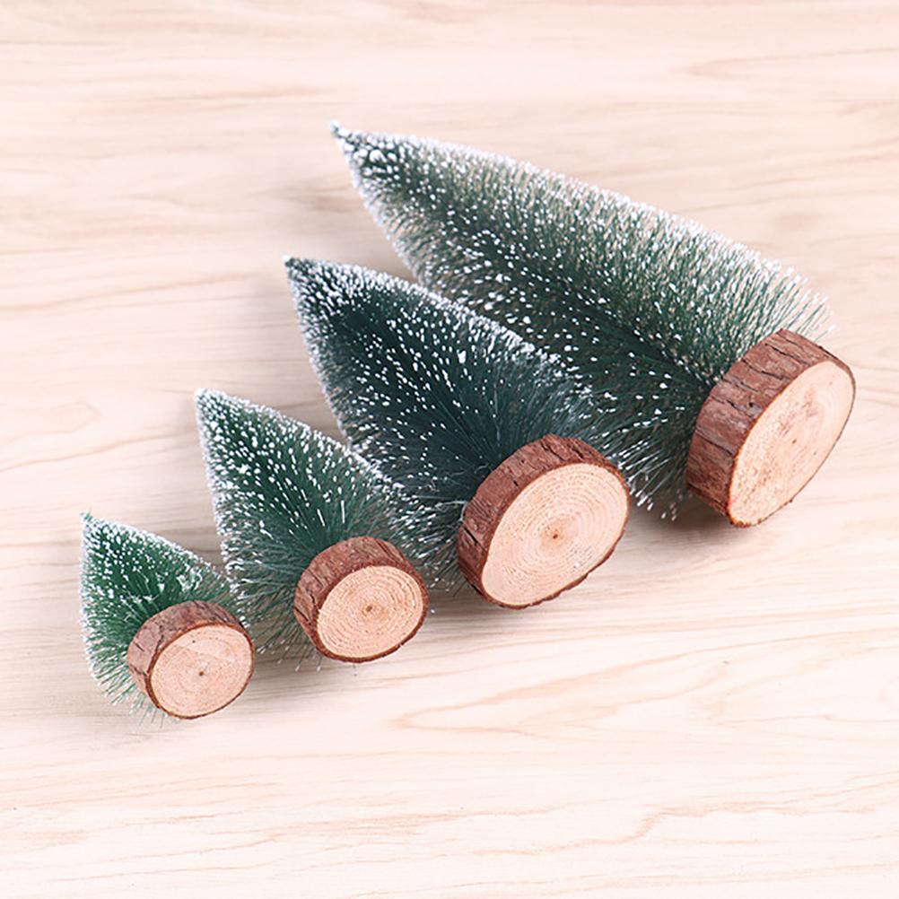 7PCS Christmas Decorations Mini Sisal Christmas Trees Pine Trees Ornaments with Lamp and Wooden