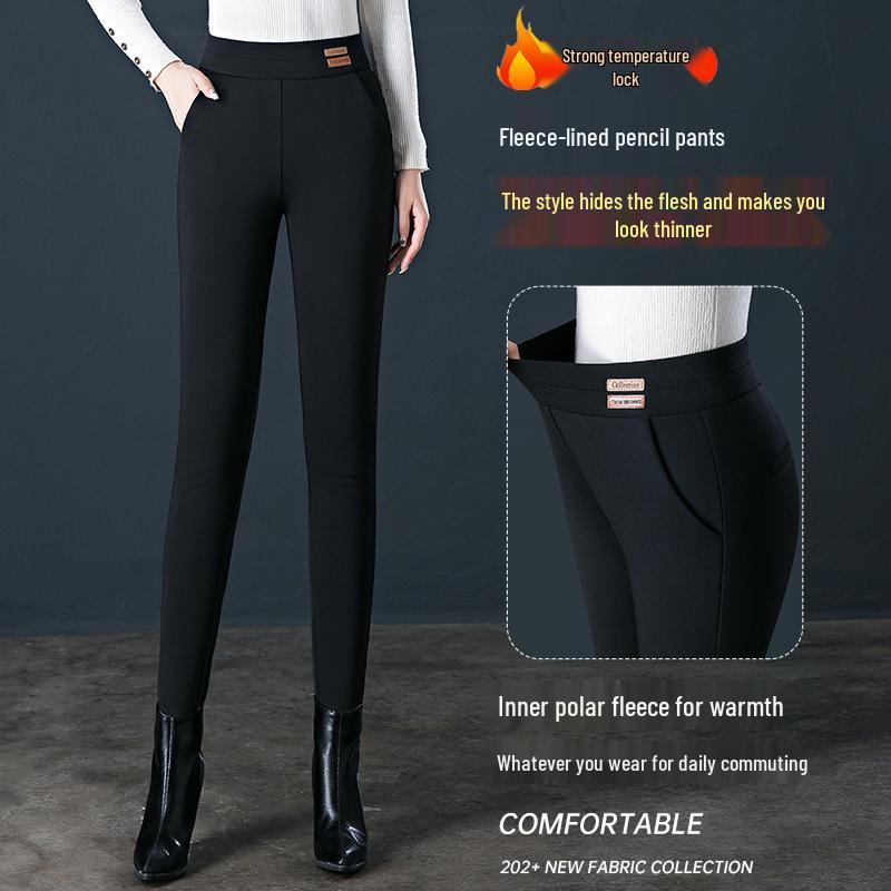2025 Slim Fit High-Waisted Stretch Leather Pants with Velvet Lining 2XL