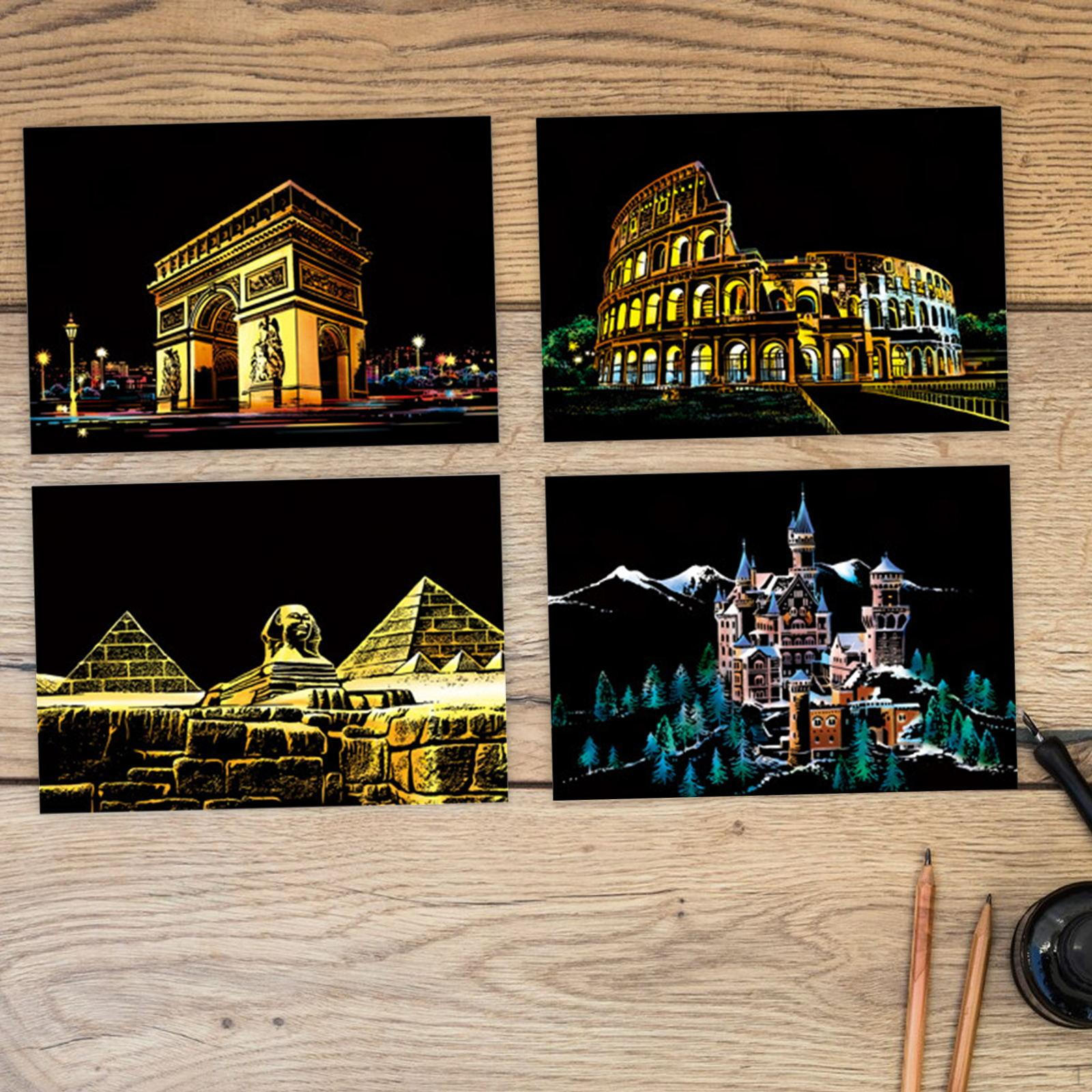 

4 шт. Радужная бумажная карта с царапинами, художественное ремесло, развивающие игрушки, декоративный трафарет, рисунок Style A