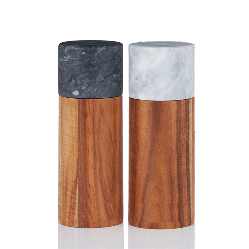Marble Acacia Wood Splicing Pepper Mill Manual Kitchen Tools Wood Sea Salt Peppercorns Grinder Multi-purpose Seasoning Bottle
