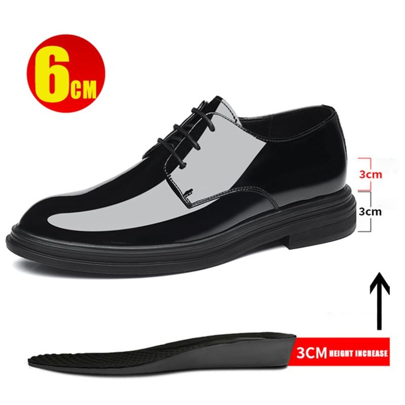 FUQIAO New Men 6/8cm Derby Shoes Patent Leather Height Increase Men Dress Shoes Formal Elevator Business Lift Shoes Bright Upper