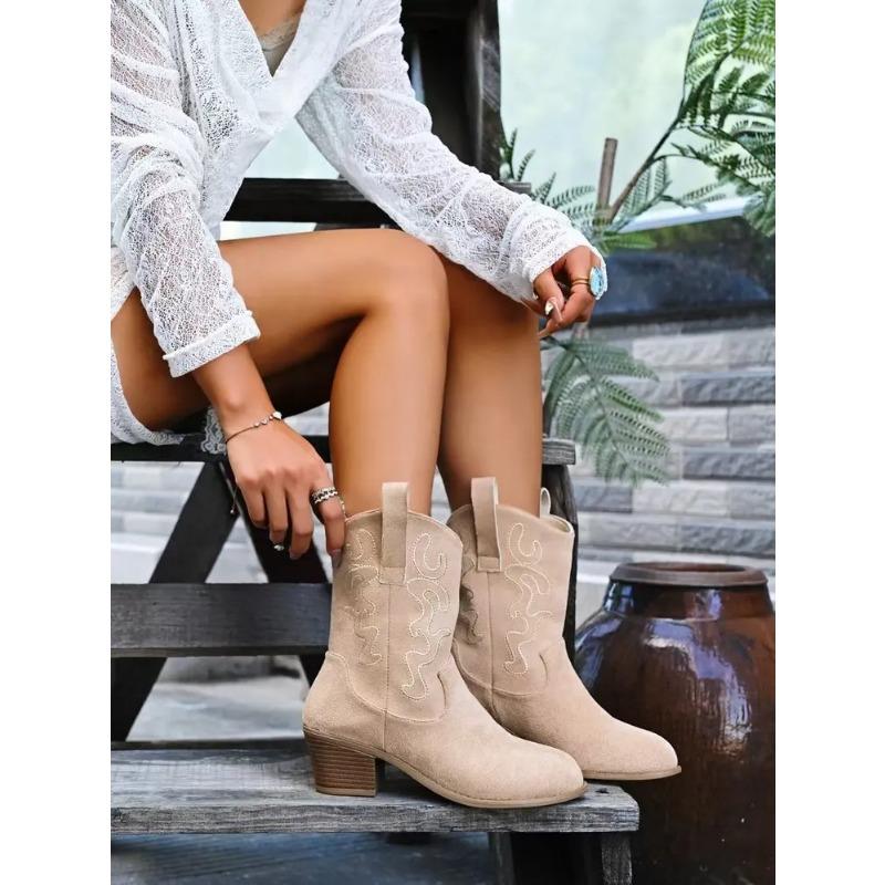 Women's Shoes New Embroidered Western Cowboy Boots Autumn Pointed Thick Heel High Knee Boots Halloween Party Cosplay Boots