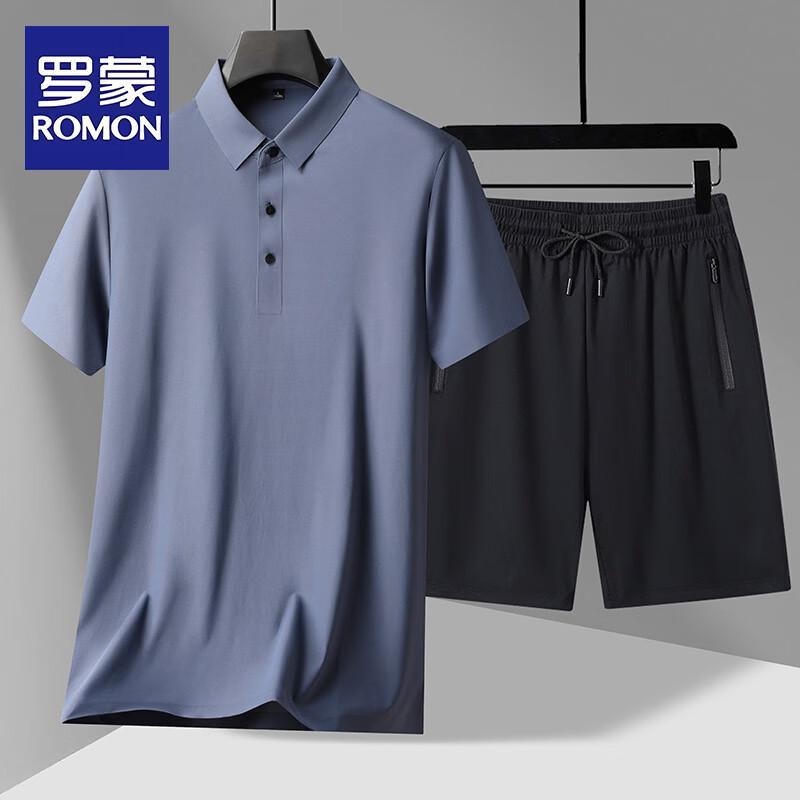 ROMON Men s 2026 Summer Seamless Short Sleeve Casual Two-Piece Set L