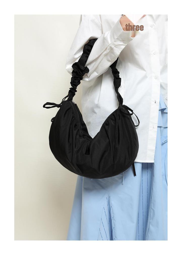 Lustrous Pleated Dumpling Bag - Large Capacity Nylon Crossbody & Shoulder Bag by Niche Korean Designer