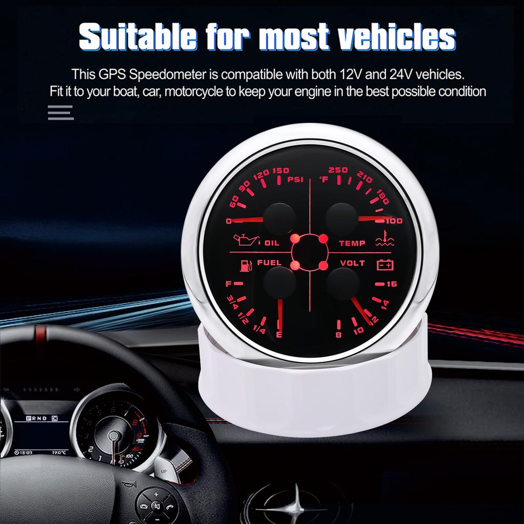 85mm Oil Pressure/water Temperature/fuel/voltmeter 4 In 1 Multifunction Gauge 0-10bar Oil Pressure or Water Temperature Sensor