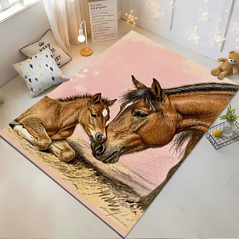 Horse and Foal Illustration Non-slip rug suitable for living room and bedroom sofas