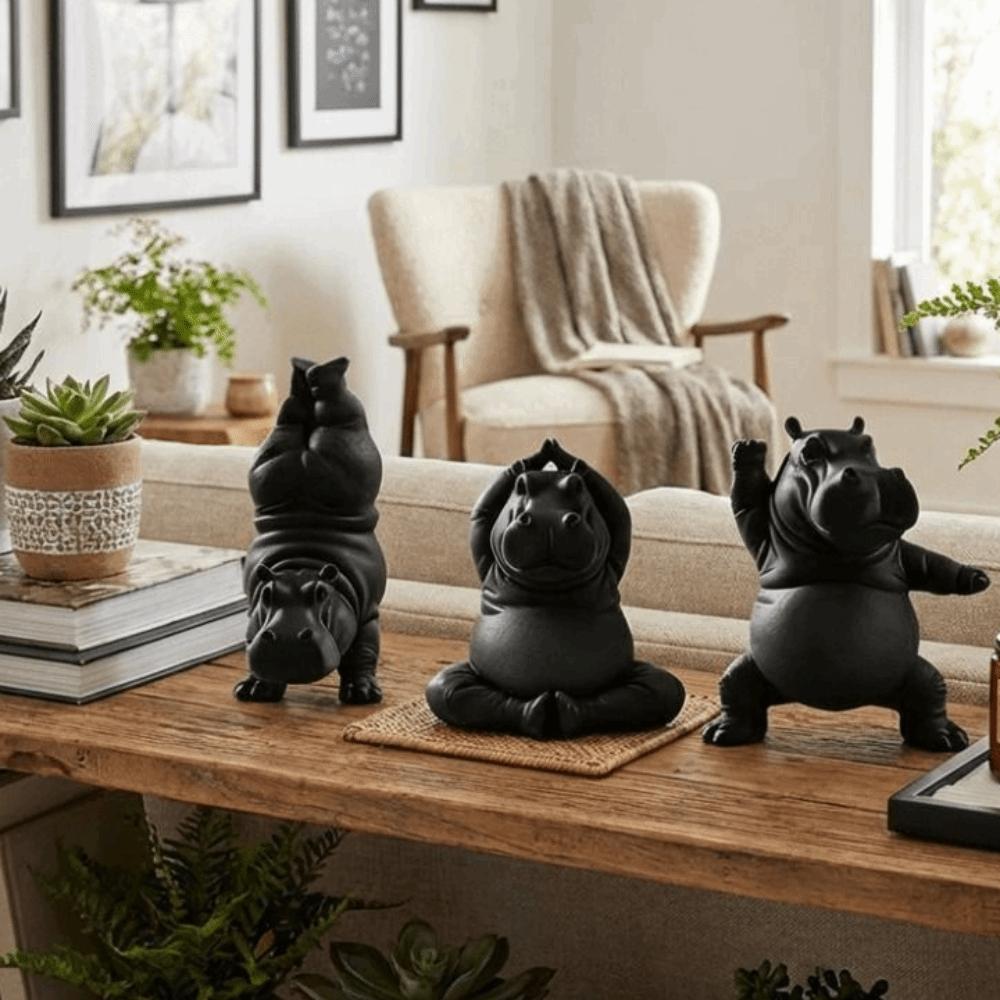 3Pcs Calm Animal Yoga Hippo Statue Art Crafts Hippo Figurines Hippo Sculpture  Yoga Studio