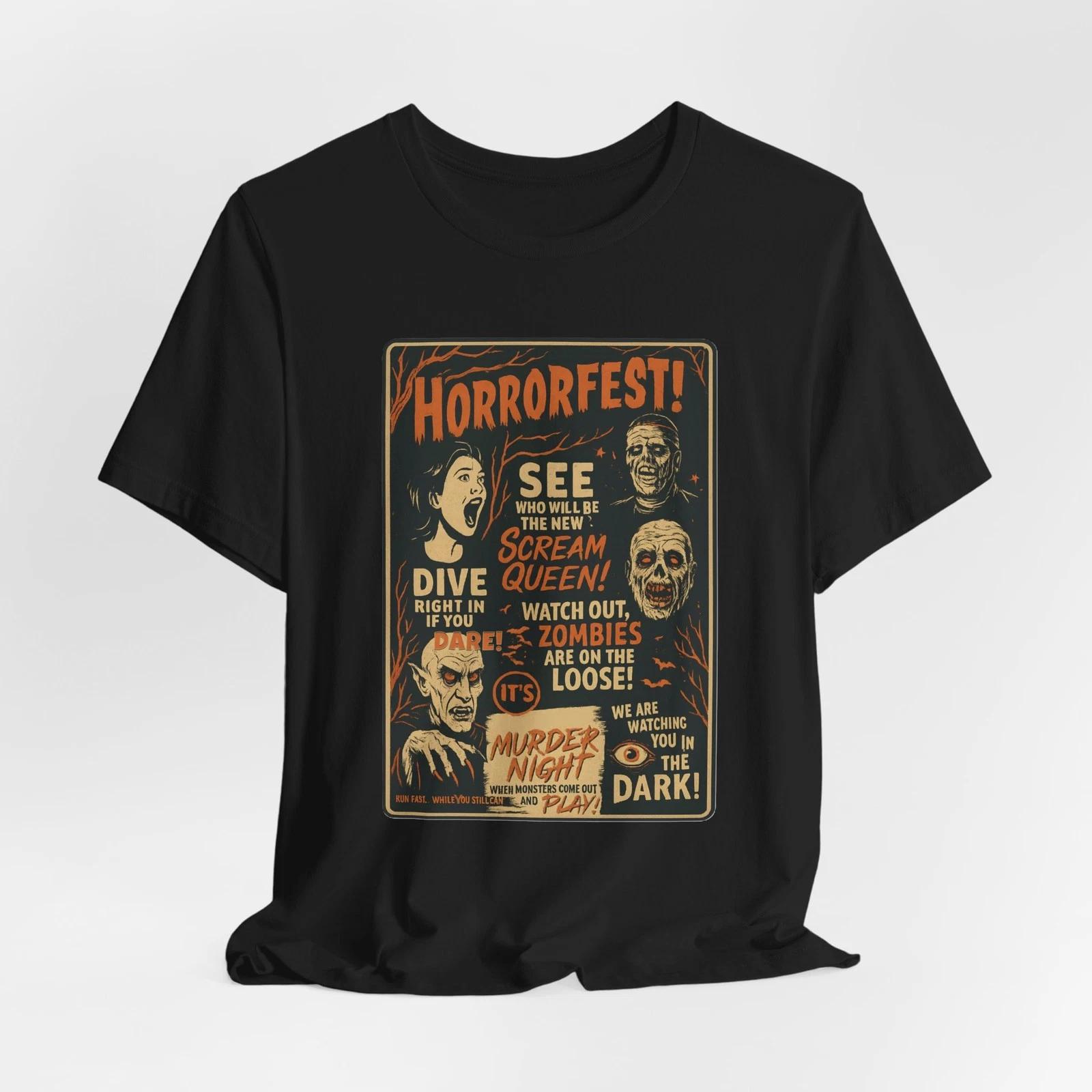 Horrorfest Retro Halloween T-Shirt, Vintage Horror Movie Tee, Scary Movie Lover 4XL