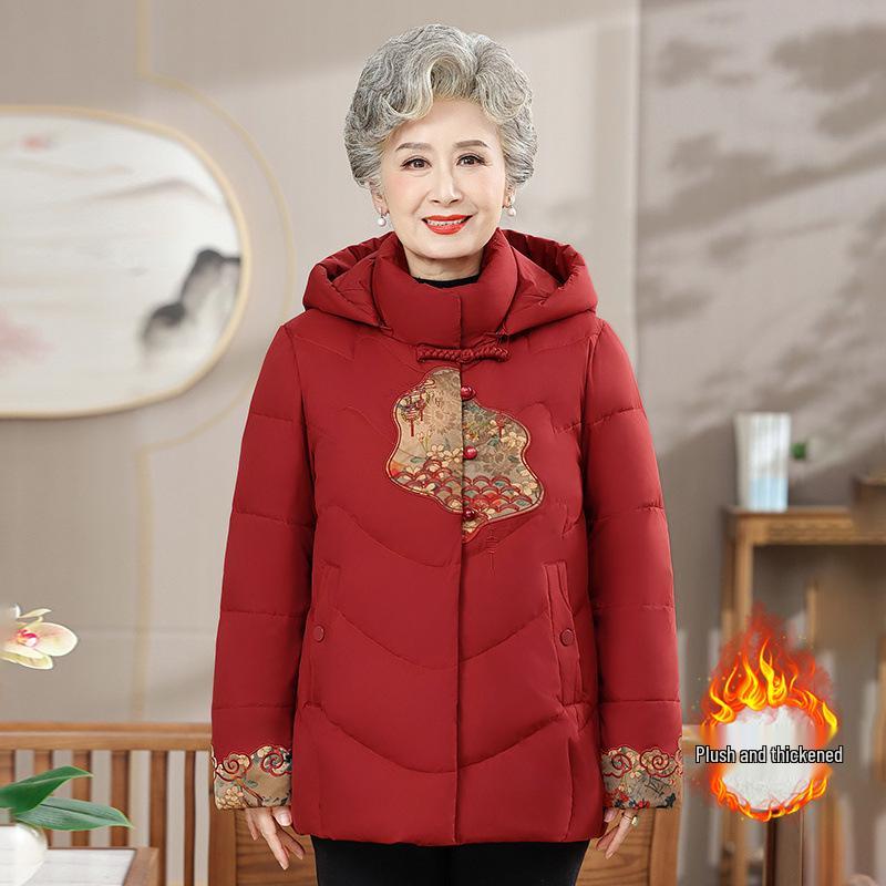 Chic Grandma Style Hooded Cotton Jacket - Fashionable and Simple Plus Velvet for Women’s Plus Size 4XL (Recommended 140-155 jin)