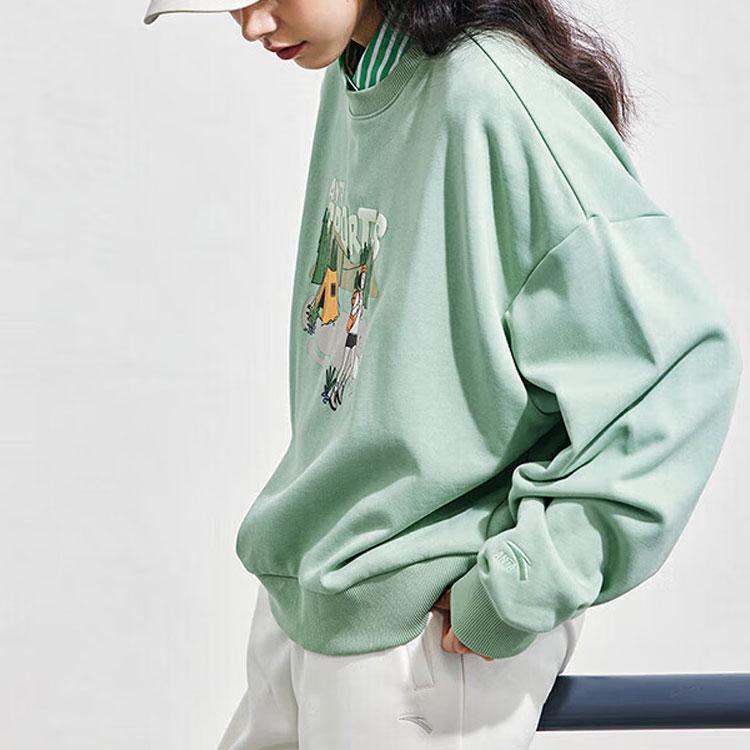Anta Printed Letter Round Neck Pullover Sweatshirt Women Sweatshirt Stone-Green 962348707-2