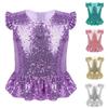Kids Girls Mermaid Costume Sparkly Sequins Short Flutter Sleeves Full Lined Back Zipper Peplum Top for Halloween Carnival Birthday Theme Party
