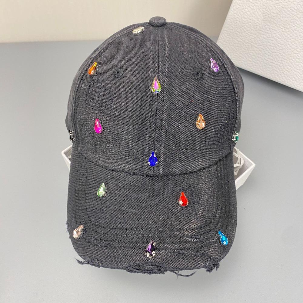 

Creative Full Rhinestone Baseball Hat Cotton Sunscreen Hat Colorful Rhinestones Baseball Cap Men чёрный