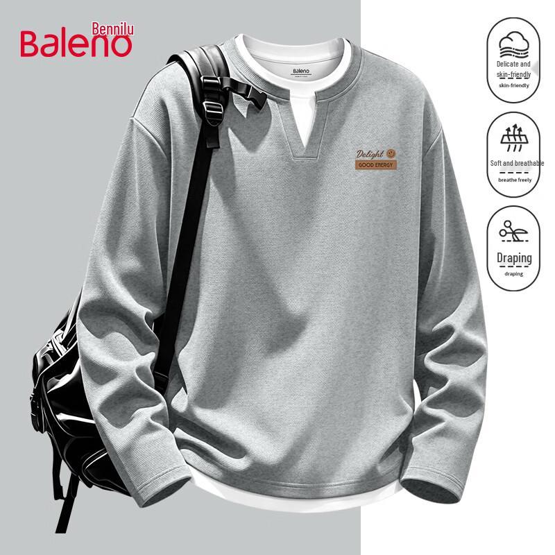 Baleno Men's Waffle Knit Long-Sleeve Faux-Layer Crew Neck T-Shirt