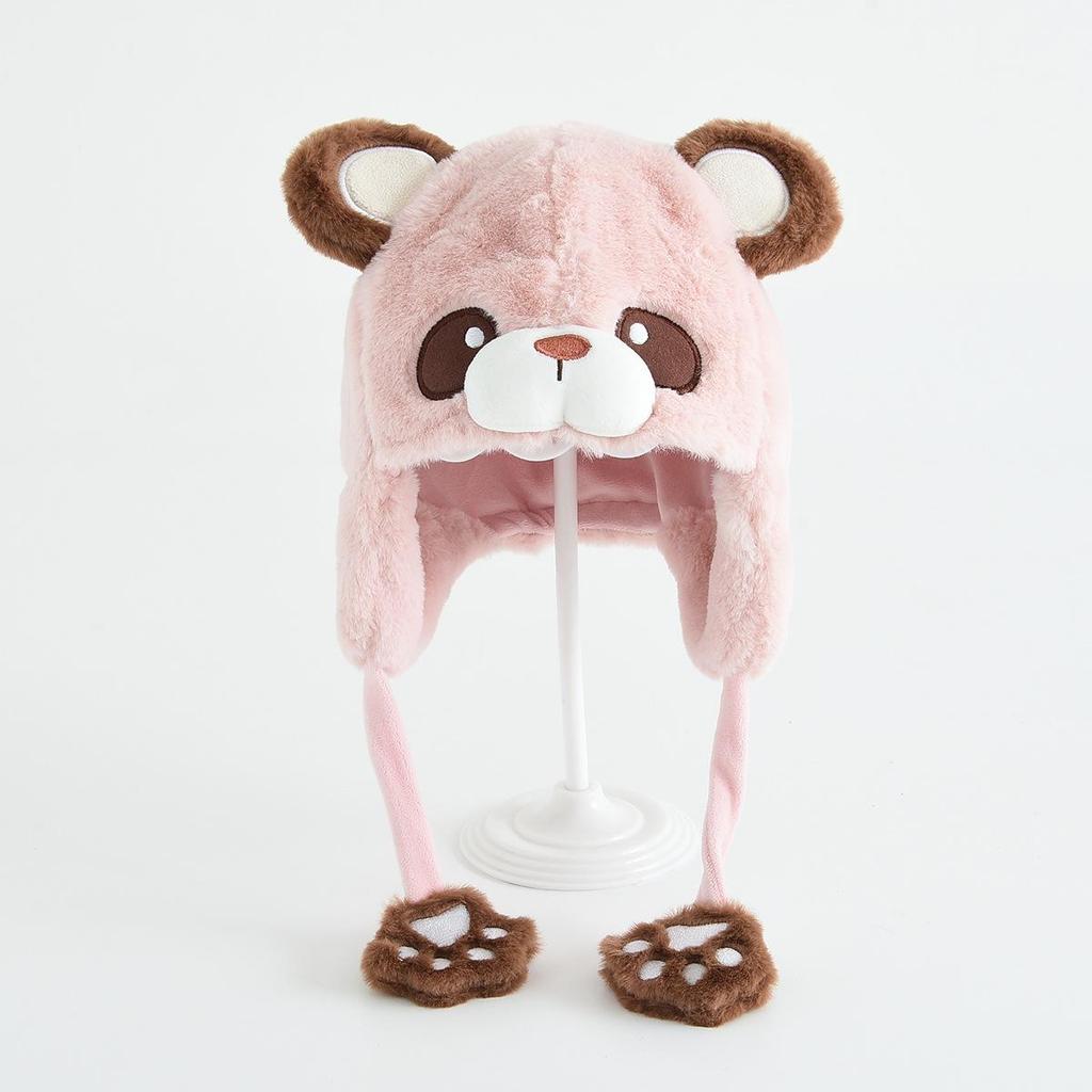 Kids' Warm Plush Hat with 3D Ears - Thick, Windproof, Ear-Protective Pullover for Autumn and Winter