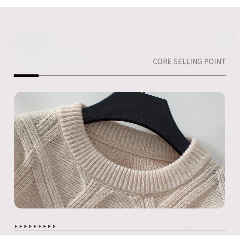 Herbst und Winter Lockeres Rundhals Strickoberteil Diamant Pullover