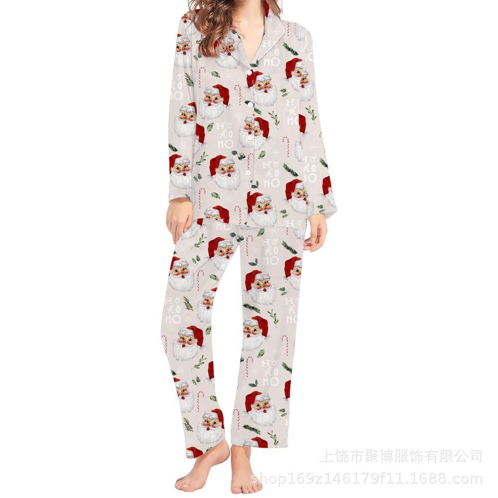 Europe and the United States Hot-selling New Christmas 1D Digital Printing Women's Pajamas Homewear Can Be D Wholesale Set