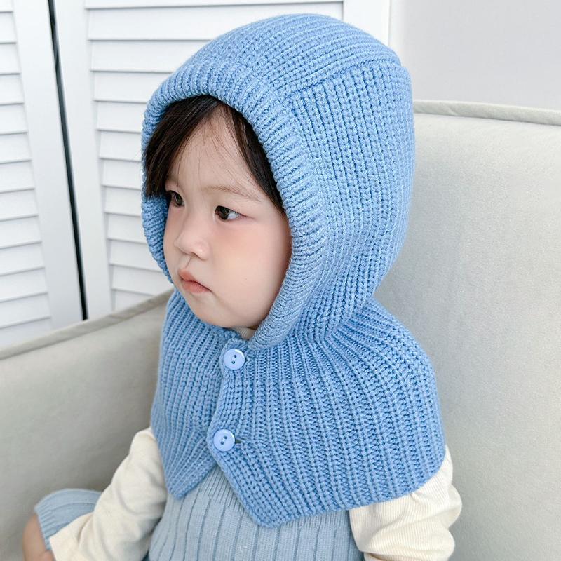 Autumn And Winter  Solid Color Warm Ear Protection Baby Hat Solid Color Windproof Children'S Wool Knitted Hat