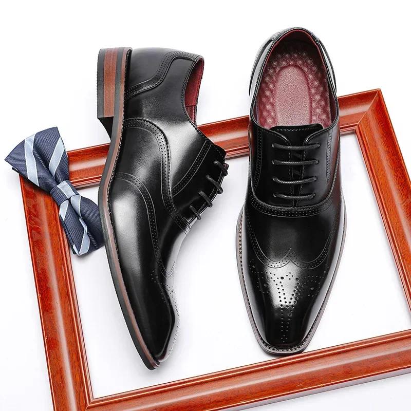 Fashion Plus 47 Men Genuine Leather Shoes Luxury British Vintage Carving Wingtips Brogues Slip On Flats Designer Oxford Dress Shoe