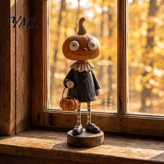 Creative Gift for Friends Halloween Pumpkin/Skeleton Figurine, Resin Desktop Ornament, Retro Cartoon Vintage Party Supplies Humanoid Statue