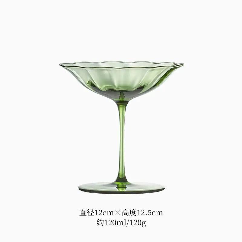 Light Luxury Retro Flower Home Wine Glasses Champagne Cup Set Crystal Goblet Glass Ribbed Pink Green Cocktail Glass Martini Cup
