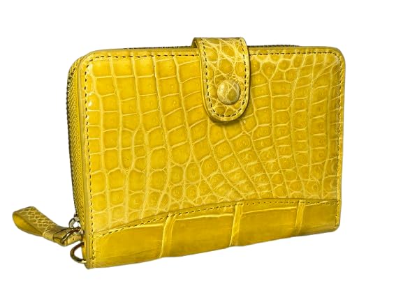 

Folding Wallet with Handbag Strap Crocodile Genuine Leather Shining Croco Crocodile Leather Crocodile Leather Alligator Leather Glazing Bifold Wallet жовтий